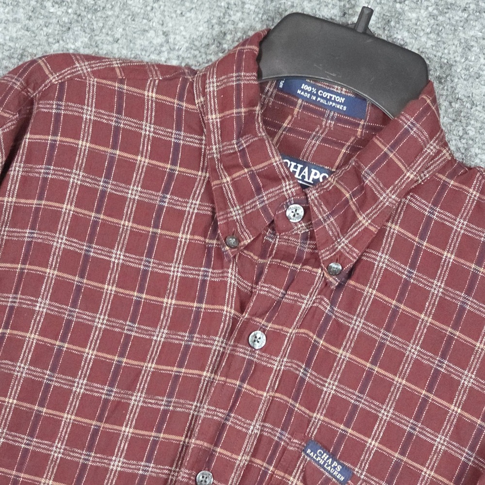 Vintage Chaps Ralph Lauren Men M Flannel Shirt Maroon Plaid Long Sleeve